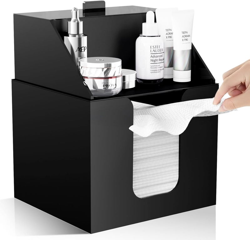 TAINESS Disposable Facial Towels Storage Box Compatible with Clean Skin Club Clean Towel XL - Cotton Pads - Swabs Upgraded Double Layer Acrylic Storage Container Face Towel Holder (Matte Black) - Image 1